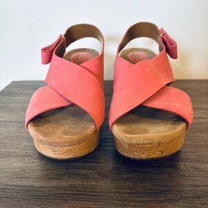 Clarks Women's Pink Suede Cork 3 inch Wedge Comfort Sandal - 9